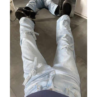 Ribbon denim pants