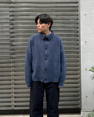 Polo collar multi-knit cardigan