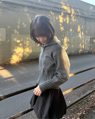Double-zip ribbed knit top