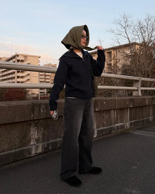 Big Collar Half-Zip Knit
