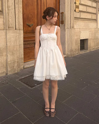 Pintuck lace mini dress