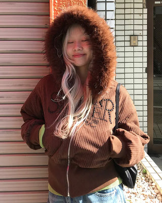 Corduroy Fur Hooded Zip