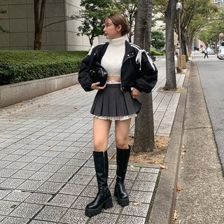 Ribbon Cropped Zip Jacket