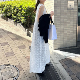 Perforated Long Knit Dress