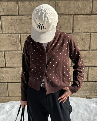 Polka Dot Round Neck Cardigan