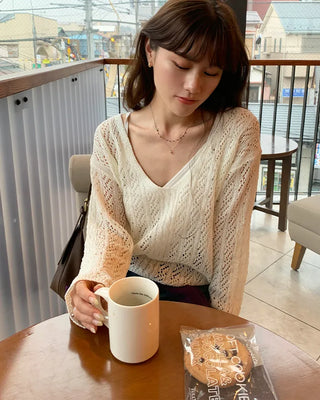 V-neck perforated knit