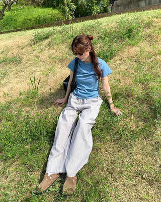 Linen striped banding pants