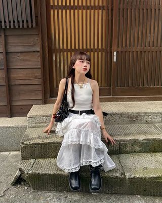 Tiered slit long skirt