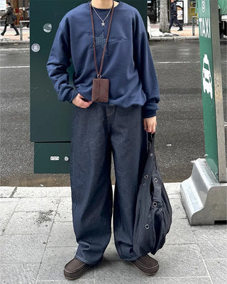 Studded pocket balloon denim pants