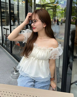 Organza Shirred Off-Shoulder Blouse