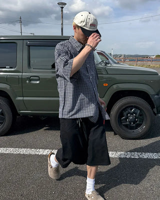 Seersucker check short-sleeved shirt