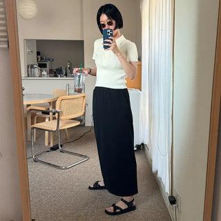 Short-sleeved colored ribbed knit