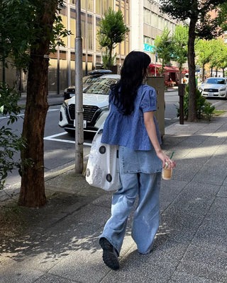 Washed wrap wide denim