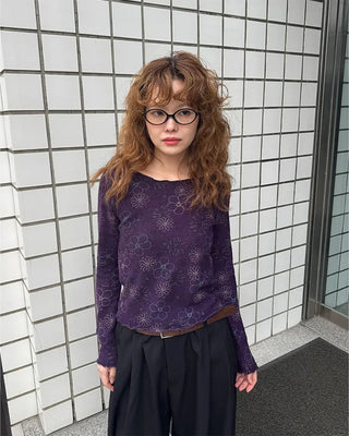 Floral print sheer long t-shirt