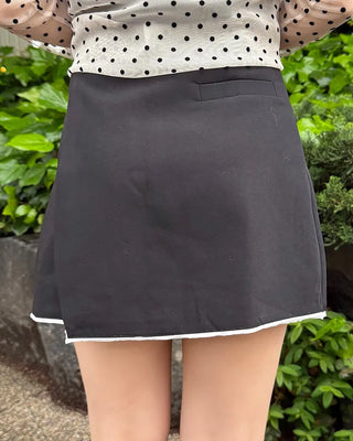 Two-tone mini wrap skirt