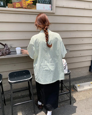 Oversized Striped Pocket Shirt