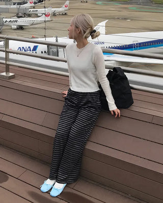 Striped elastic waist pants