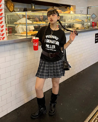Checked pleated mini skirt