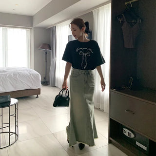 Long denim skirt