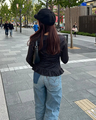 Ribbon Tie Dot Frill T-Shirt