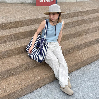 Striped wide-leg pants