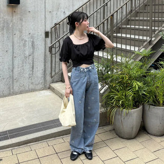 Back ribbon off-shoulder blouse