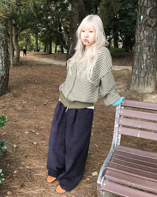 Corduroy wide-leg pants with elastic waistband
