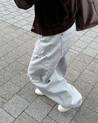 Flower embroidered wide-leg pants