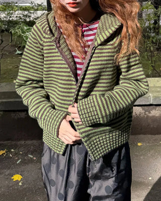 Striped knit zip-up