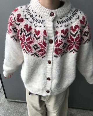 Colored Neck Nordic Knit Cardigan