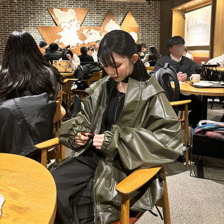 Leather hooded pocket jacket