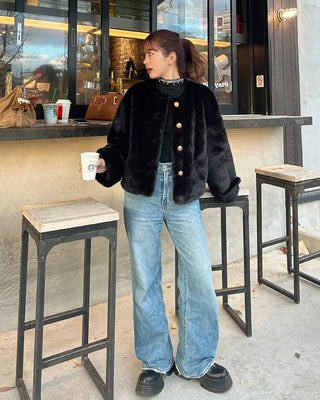Gold button fur jacket