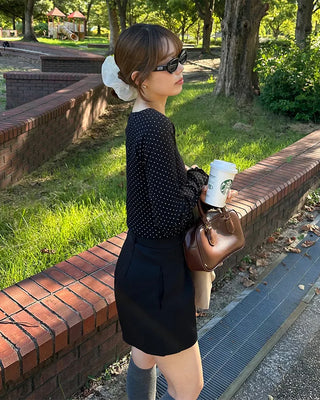 Scalloped Cuff Dot Long T-Shirt