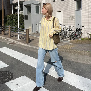 Side-slit vintage denim pants