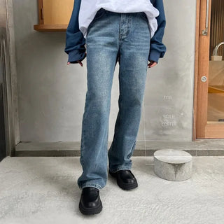 Brushed wide denim pants