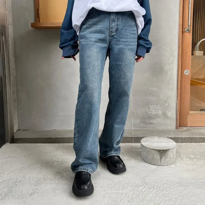 Brushed wide denim pants