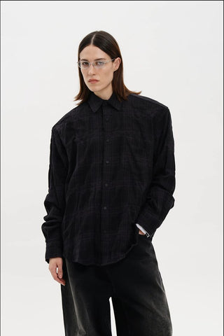[MASONPRINCE] Oversized Plaid Shirt with Shoulder Pads