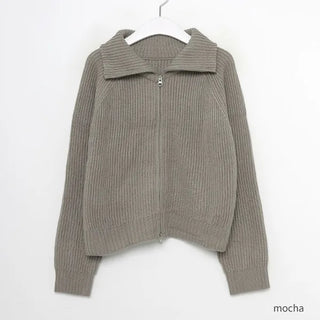 Raglan knit zip-up