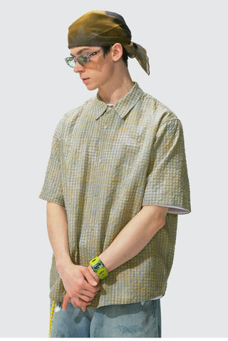 [Monterest] Seersucker Check Logo Embroidered Shirt