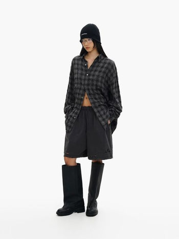 [MASONPRINCE] Salt Shrink Distressed Check Sun-Proof Shirt