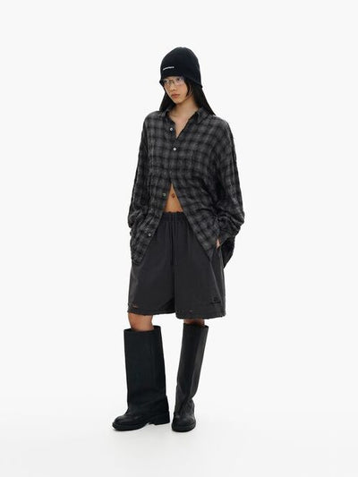 [MASONPRINCE] Salt Shrink Distressed Check Sun-Proof Shirt