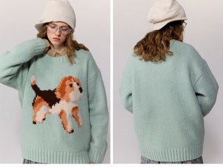 [Monterest] Relaxed Fit Dog Pattern Knit Sweater