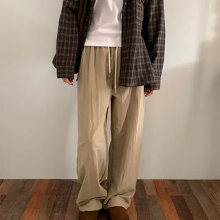 String wide jogger elastic waist pants