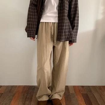 String wide jogger elastic waist pants