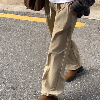 String wide jogger elastic waist pants