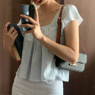 Square Shirred Elastic Short-Sleeve Blouse