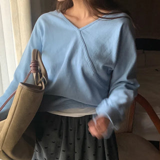 V-neck wrap sweatshirt
