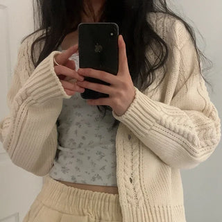 Slim Cable V-Neck Knit Cardigan