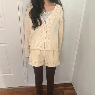Slim Cable V-Neck Knit Cardigan