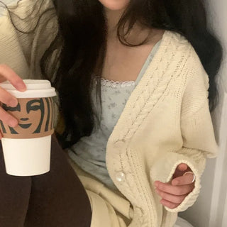 Slim Cable V-Neck Knit Cardigan